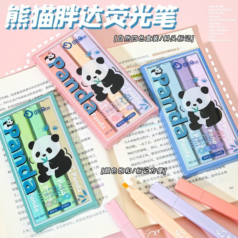 Bolígrafos de marcado clave para estudiantes 4 resaltadores de panda de alto valor, papelería, regalo pequeño, protector de ojos de cabeza suave, marcador
