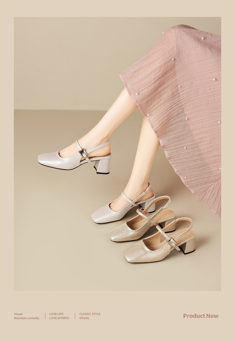Giày sandal Mary Jane nữ quai ngang gót cao phong cách thanh lịch — BL795 Màu be chi tiết 5