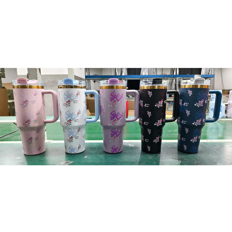 国境を越えた新型氷覇カップ40オンスイオンメッキ金辺5D花色保温カップ保冷ステンレスストロー自動車カップ|undefined