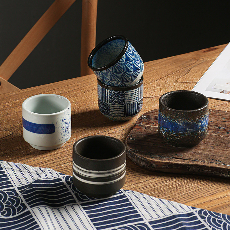 Japanese Retro Tea Cup On-the-go Mug Household Wave Stacking Cup Single Sake Cup Ceramic Cup Factory Wholesale