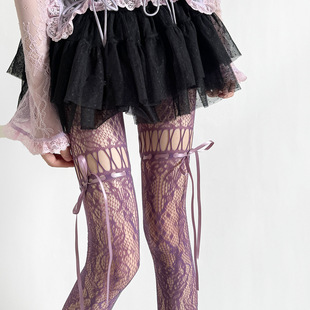 Spring and Summer Hollow Lace Bow-Tie Mesh Stockings Hot Girl Millennium Style Pantyhose Japanese Style Retro Rope Mesh Pants