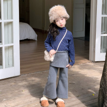 女童套装2025秋冬季新款中小童2韩版加厚打底衫加绒假两件裙裤潮