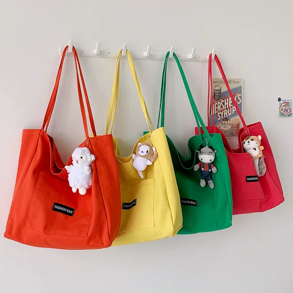Candy Color Korean Canvas Bag Women's Casual Versatile Simple Large Capacity Tote Bag Single Shoulder Ins Style Student Bag