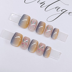 美甲穿戴甲手作短甲  簡約氣質晶石貓眼煙花指甲貼片成品批發30片