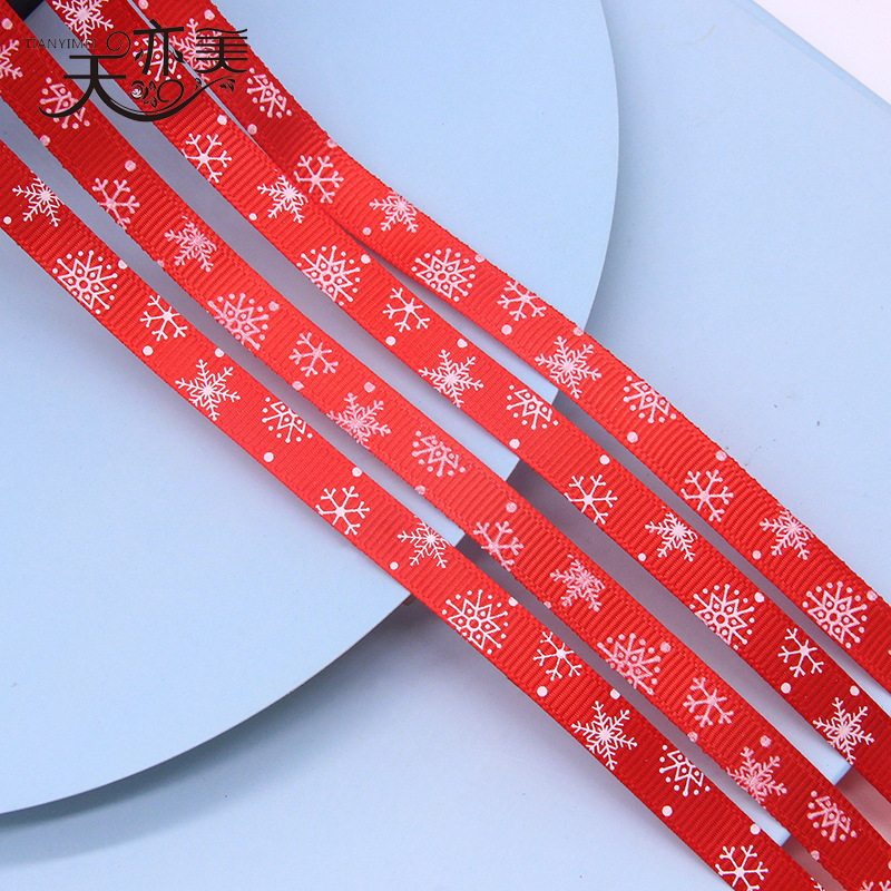 Tianyi Mei suministro 1cm cinta de copo de nieve cinta de embalaje de regalo de Navidad rojo brillante cinta de hilo de cinta de Navidad