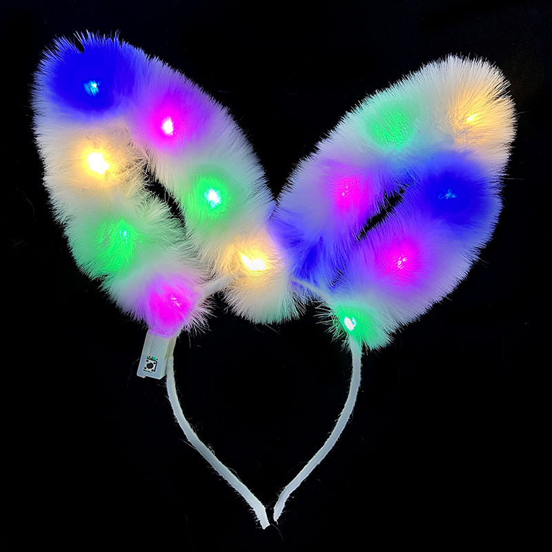 Nueva diadema con orejas de conejo de plumas con luces intermitentes, accesorio para la cabeza súper brillante, horquilla luminosa, popular en atracciones turísticas y puestos callejeros, venta al por mayor.
