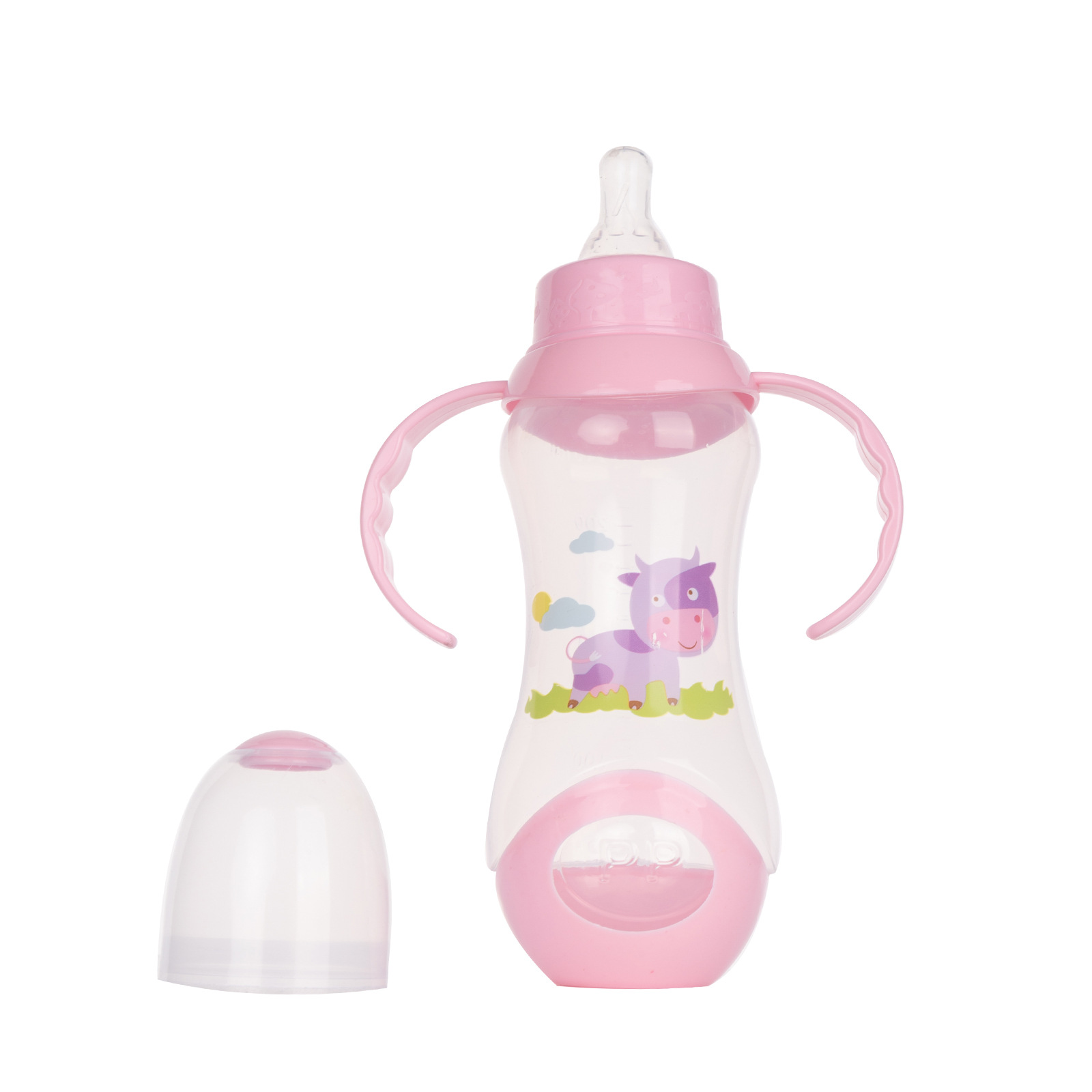 Biberón de PP de 240 ml para bebé con asa diseño anticaída boca estándar venta al por mayor de fábrica