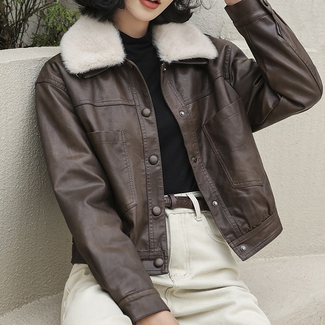 Leather Jacket for Women 2026 Spring and Autumn New Short Style Slimming Look Fleece-Lined Winter Fashion Leather Jacket