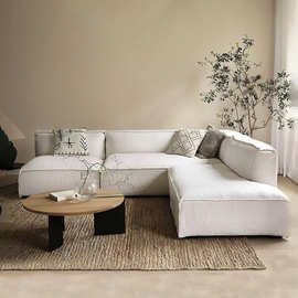 侘寂风亚麻布艺沙发意式极简豆腐块沙发带贵妃客厅棉麻沙发