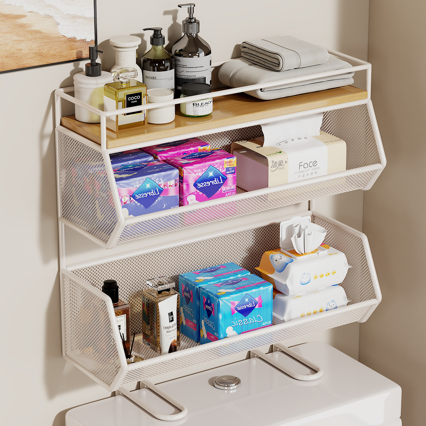 Bathroom Shelf Above the Toilet, No-Drill Storage Cabinet for Bathroom Supplies, Toilet Shelf Organizer