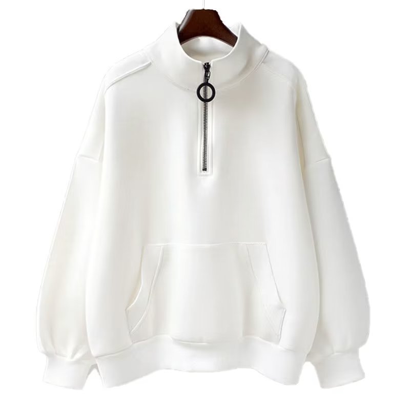 Felpa con collo alto e cerniera lampo versatile da uomo in pile tinta unita, maniche lunghe, nuovo articolo 2024_voghion.com