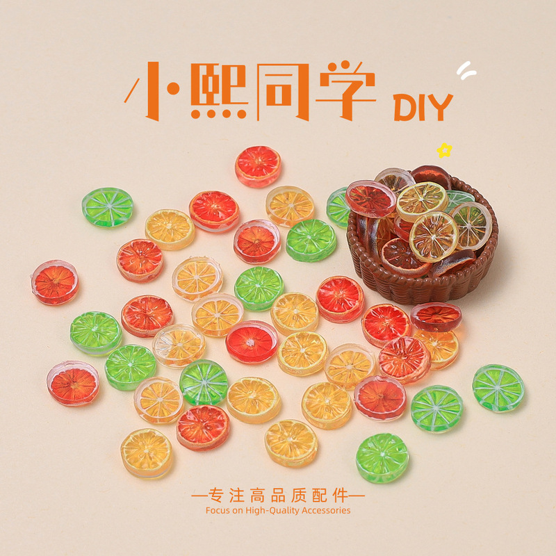 Mini Lemon Slice Food Toy Cartoon DIY Jewelry Accessories Cream Glue Resin Small Accessories Hairpin Manicure Material Package