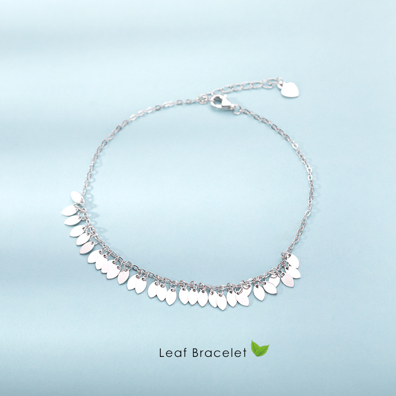 925 pulseras de plata esterlina mujeres dulces y frescas pie de hoja personalidad creativa Mori estudiantes joyerías coreanas tendencia amiga