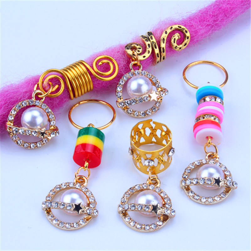 Perruque, dreadlocks, bague décorative, accessoire, ornement de cheveux, pendentif en alliage de zinc à ressort avec diamants, petit pendentif à faire soi-même_voghion.com