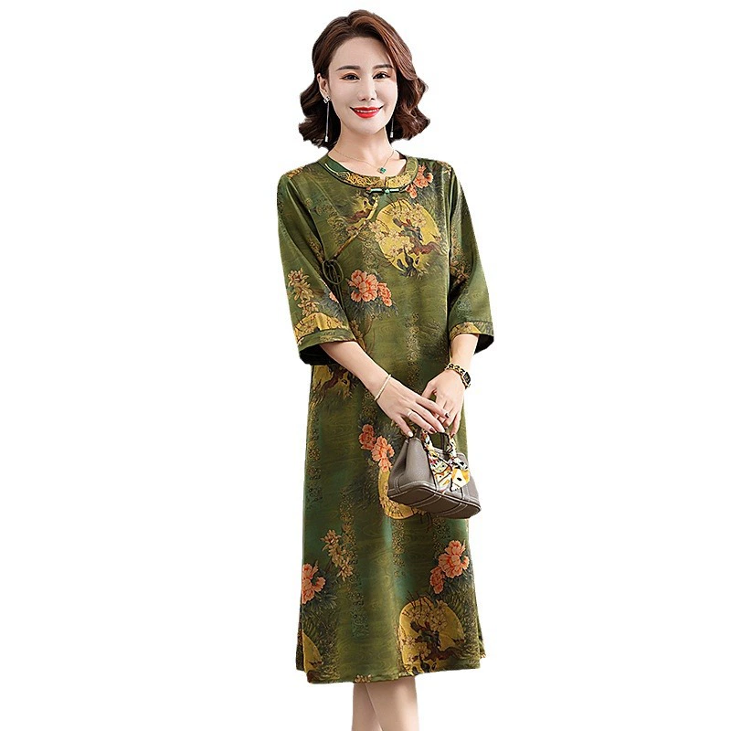 Summer cheongsam, shiffon skirt for mother, for middle age, western style, plus size