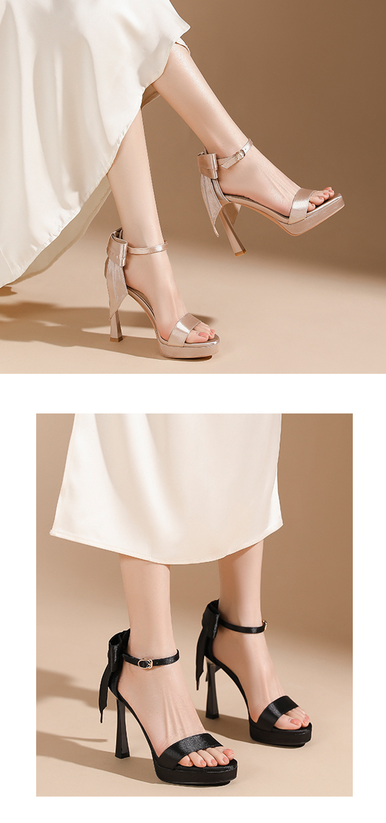 Sandal cao gót nữ quai ngang mũi tròn, đế platform, gót nhọn 9 cm — màu đen chi tiết 7