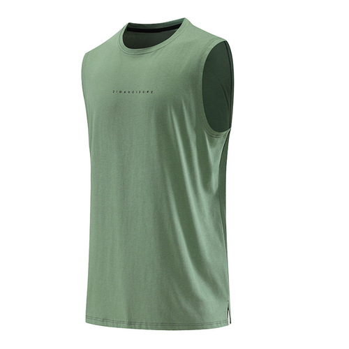 Men's round neck pure cotton tank top running shirt summer round neck loose casual top Amazon basketball training top