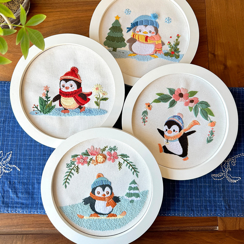 Pequeño pingüino lindo cuelga pintura bordado a mano Lu DIY material paquete de bordado cruzado simple pintura de niños pingüino gordo