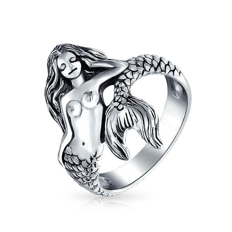 New Jewelry Fairy Siren Mermaid Ring Europe And America Plated Retro Thai Silver Ring Female display picture 1