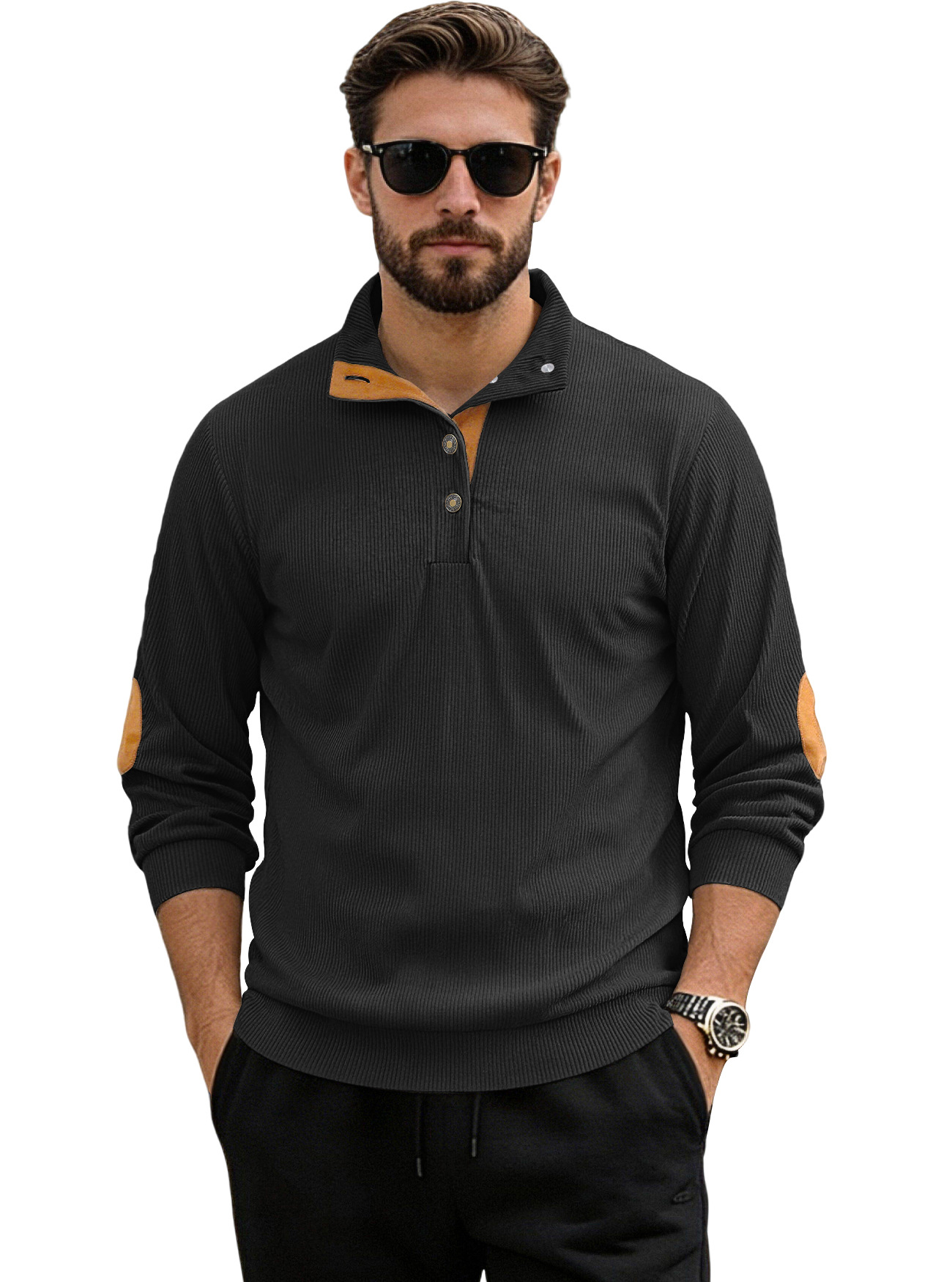 Nuevo cross-border otoño y invierno tamaño europeo cuello de manga larga camisa casual Amazon tejido de terciopelo overhead Henry suéter hombre