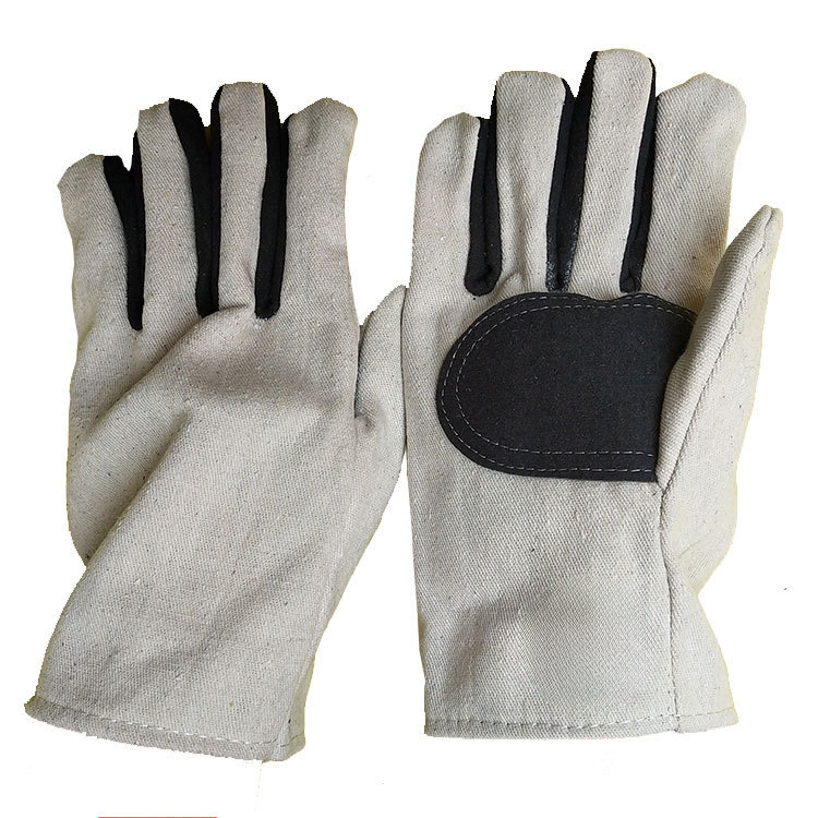 加厚掌心皮全衬短款帆布手套 内加衬透气电焊劳保防护手套