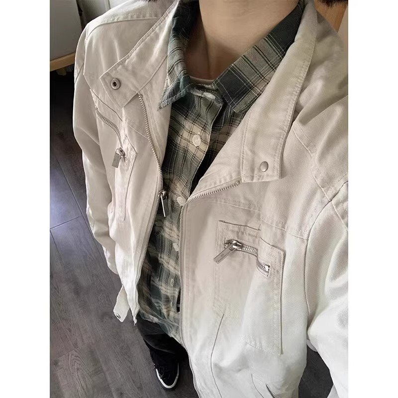 vintage Washed Canvas Denim Jacket Men's American Style High Sense Harrington Tooling Bomber Jacket Autumn Winter