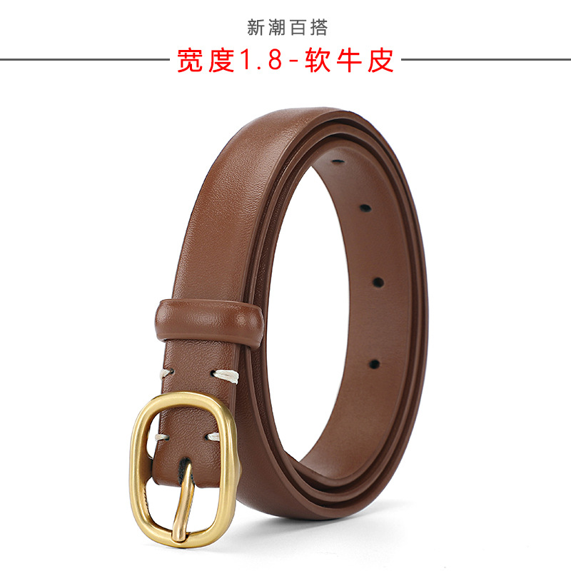 Cinturón de cuero genuino de las mujeres todo partido 2023 nuevo cinturón hebilla de las mujeres pequeño cinturón moda decorativa jeans falda