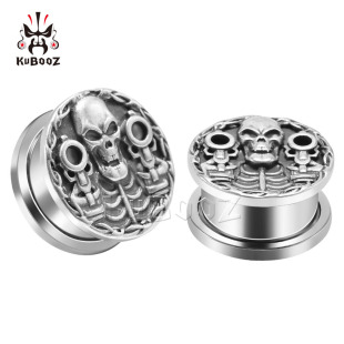 Factory wholesale retro stainless steel ear expander pulley puncture ear expander jewelry ancient silver skull pistol ear earrings