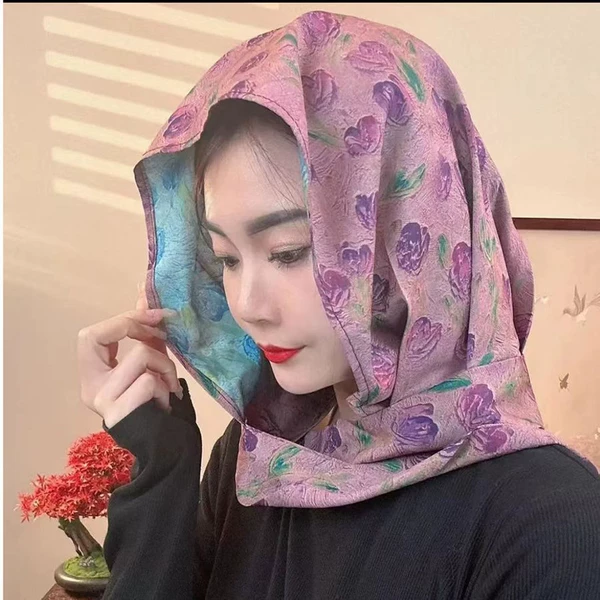 Ribbed Satin Scarf Hat-Pink and Purple Lily