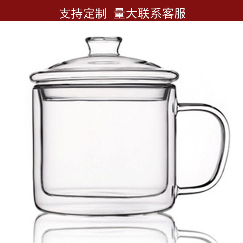 Handmade High Borosilicate double-layer glass cup with lid large capacity bubble Cup heat-resistant transparent glass can be printed