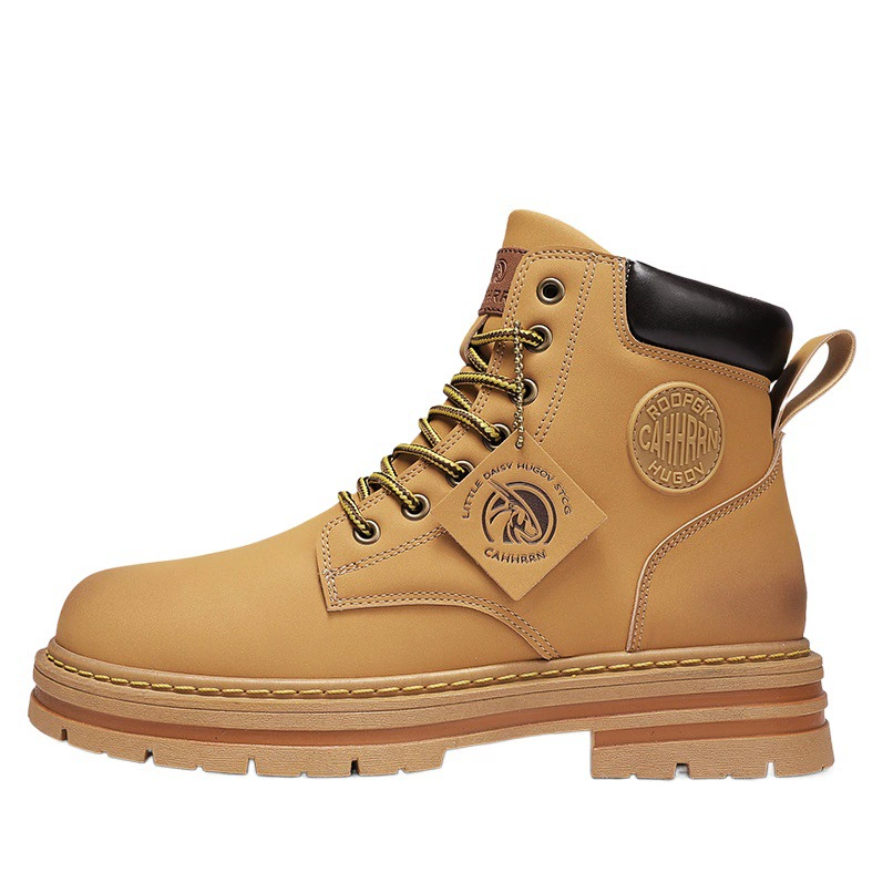 Мужские повседневные ботинки Мартин на флисовой подкладке, новинка осени/зимы 2025, прочные и износостойкие рабочие ботинки, модные мужские желтые ботинки