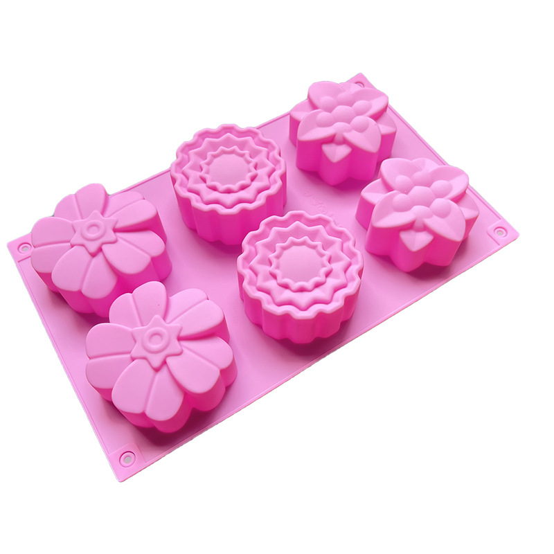 现货批发 6连3种花形硅胶蛋糕模 月饼模香薰香膏模容易脱模不易变