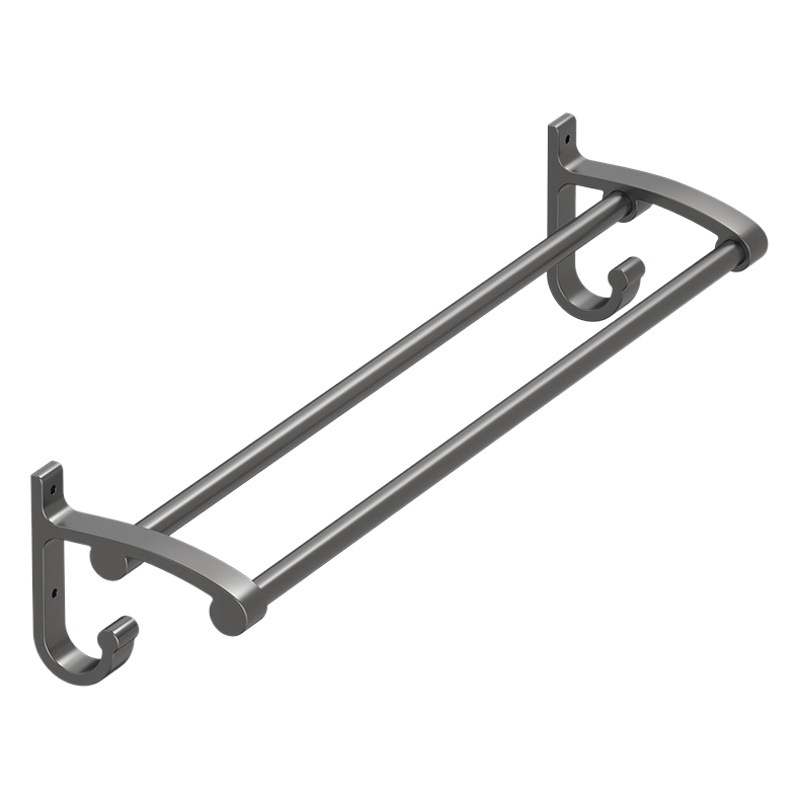 High-end space aluminum towel rack punch-free towel bar double bar bathroom bath towel rack bathroom pendant wall hanging