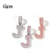 European and American cross-border new products, full diamond small square zirconia letter pendant, hip-hop fashion style, unisex accessories wholesale