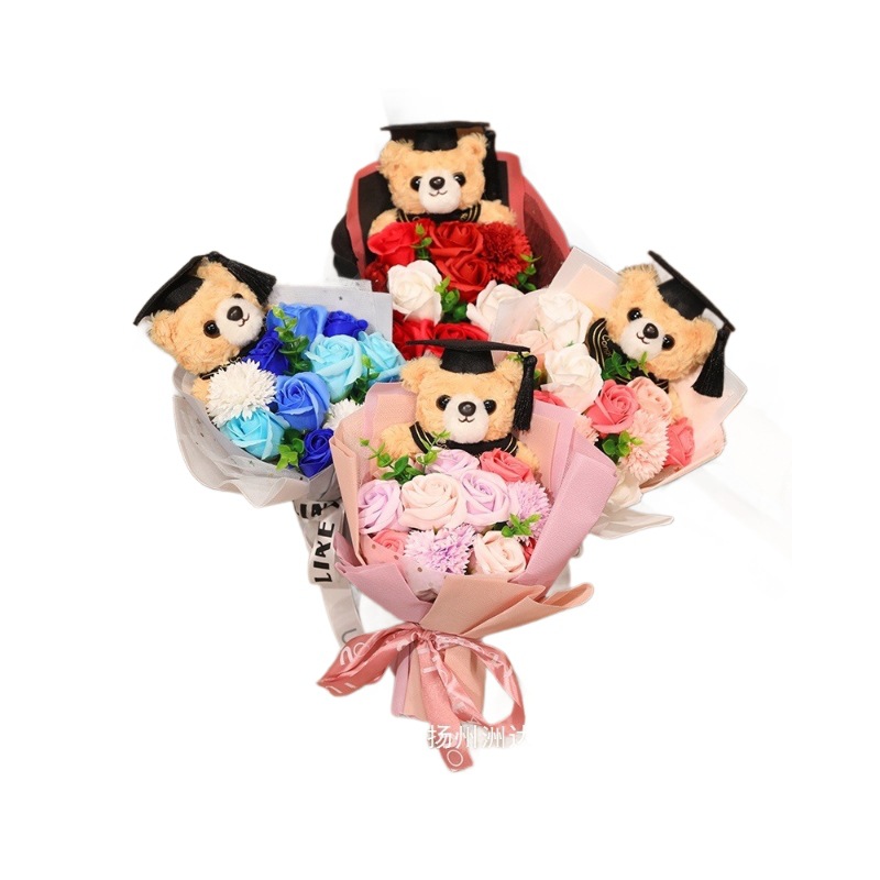Bonito oso de peluche ramo de rosas tela muñeca de peluche juguete flores oso muñeca regalo ramo de graduación