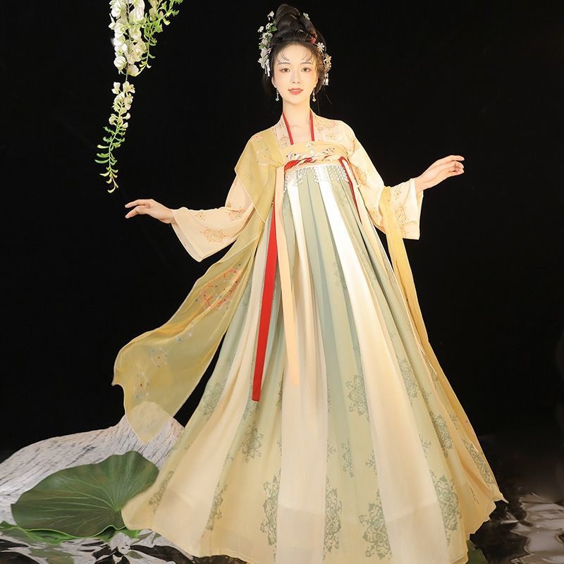 Ancient Chinese Hanfu Women's Collarless Dress, Traditional Chinese Costume, Spring and Summer Everyday Stage Martial Arts Performance Costume