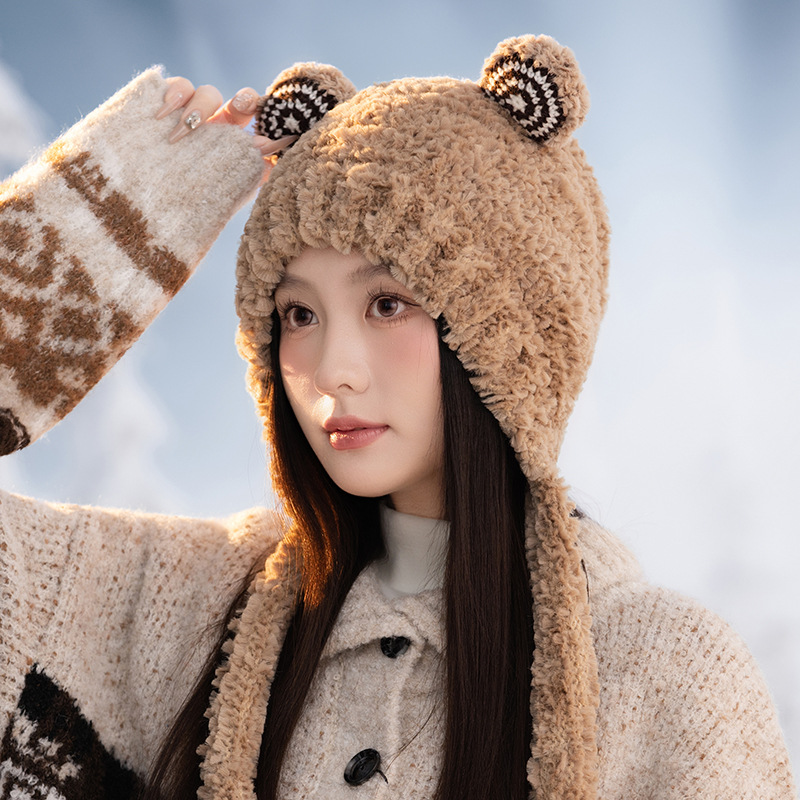Cappello Lei Feng con rana di peluche carina, autunno inverno 2025, per donna, calda protezione per le orecchie, grande circonferenza della testa_voghion.com