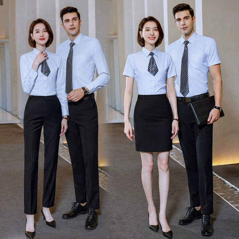 Синяя рубашка в тонкую полоску, Женская весенне-осенняя дизайнерская ниша с длинным рукавом, профессиональная банковская рабочая одежда, костюм, мужская рубашка