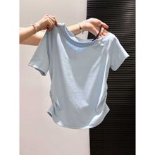 韩系慵懒风露肩短袖T恤女夏季新款设计感斜肩百搭显瘦打底衫上衣