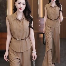 时尚套装女2025夏季新款洋气遮肉显瘦衬衫阔腿裤气质两件套