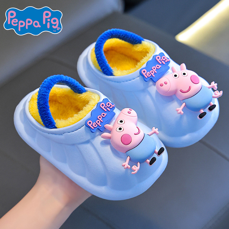 Piglet Page invierno zapatillas de algodón para niños, hombres y mujeres, EVA antideslizante correa elástica, calentamiento y peluche para bebés y niños pequeños.