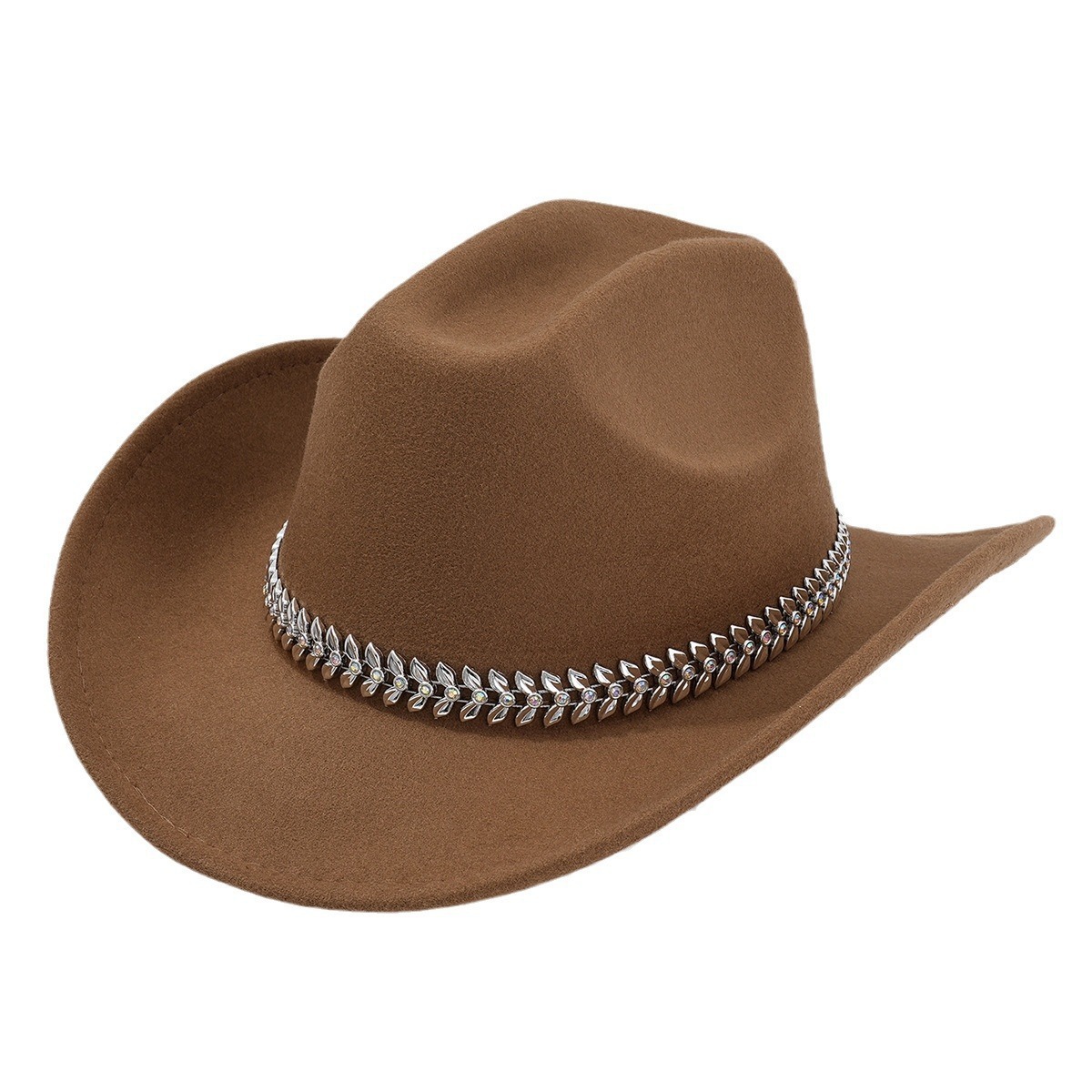 Panama French Cowboy Hat 3D Leaf Rhinestone Belt Accessory For Bonfire Parties Men And Women Top Hat_voghion.com