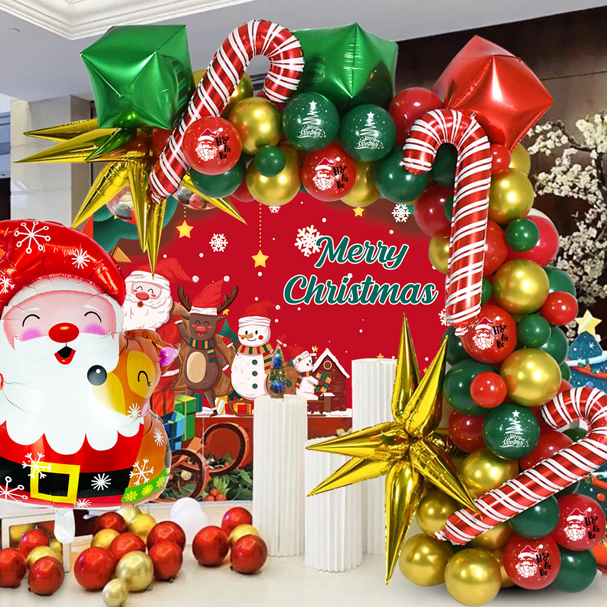 Conjunto de cadena de globo de tela de fondo de Navidad