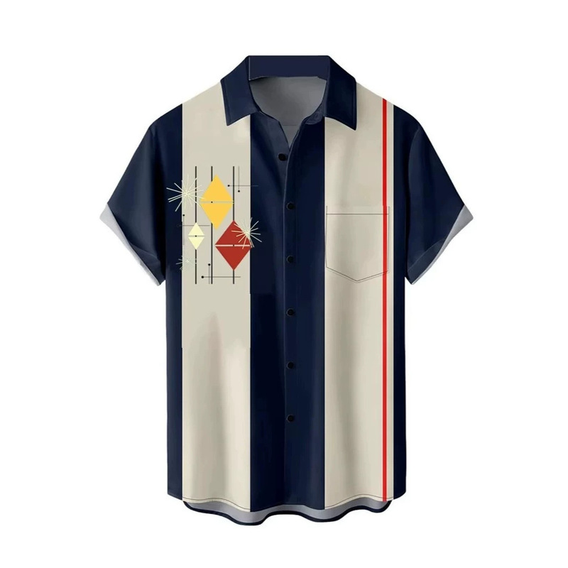 Cross-border independent website American atomic geometric bowling Cuban collar short-sleeve shirt factory wholesale Cross-border independent website American atomic geometric bowling Cuban collar short-sleeve shirt factory wholesale