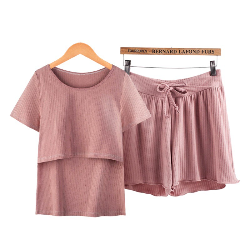 Хлопковое летнее платье для кормления грудью с короткими рукавами летняя тонкая летняя пижама костюм для беременных Женская Послеродовая домашняя одежда для кормления