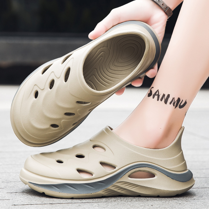 En nombre del cabello, zapatos con agujeros, suela gruesa, nuevo estilo de verano EVA, zapatillas Baotou, zapatos de playa antideslizantes, zapatos de rafting para hombres