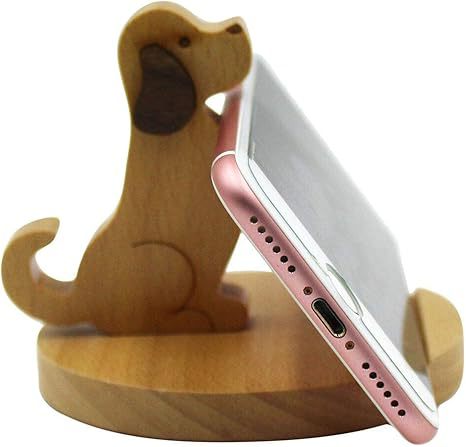 90g Weight Mobile Phone Holder Classification Wood Material Dog Pattern Cute Style Cute Dog Wood Mobile Phone Holder 7