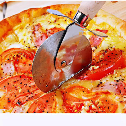 430 wooden handle stainless steel pizza roller single wheel hob cutter cookie cutter wooden handle pizza knife baking