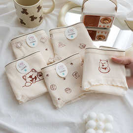 7A抗菌螺纹卡通印花少女柔软舒适内裤中大童初中生高中生中腰