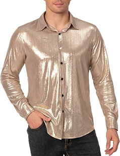 Foreign Trade Casual Men's Dress Shirt Sequins Button-Up Shirt cosplay Lapel Shirt Shirt